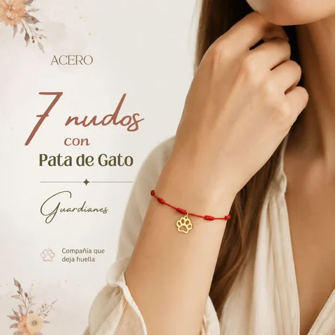 PULSERA 7 NUDOS CON PATA DE GATO COLOR DORADO