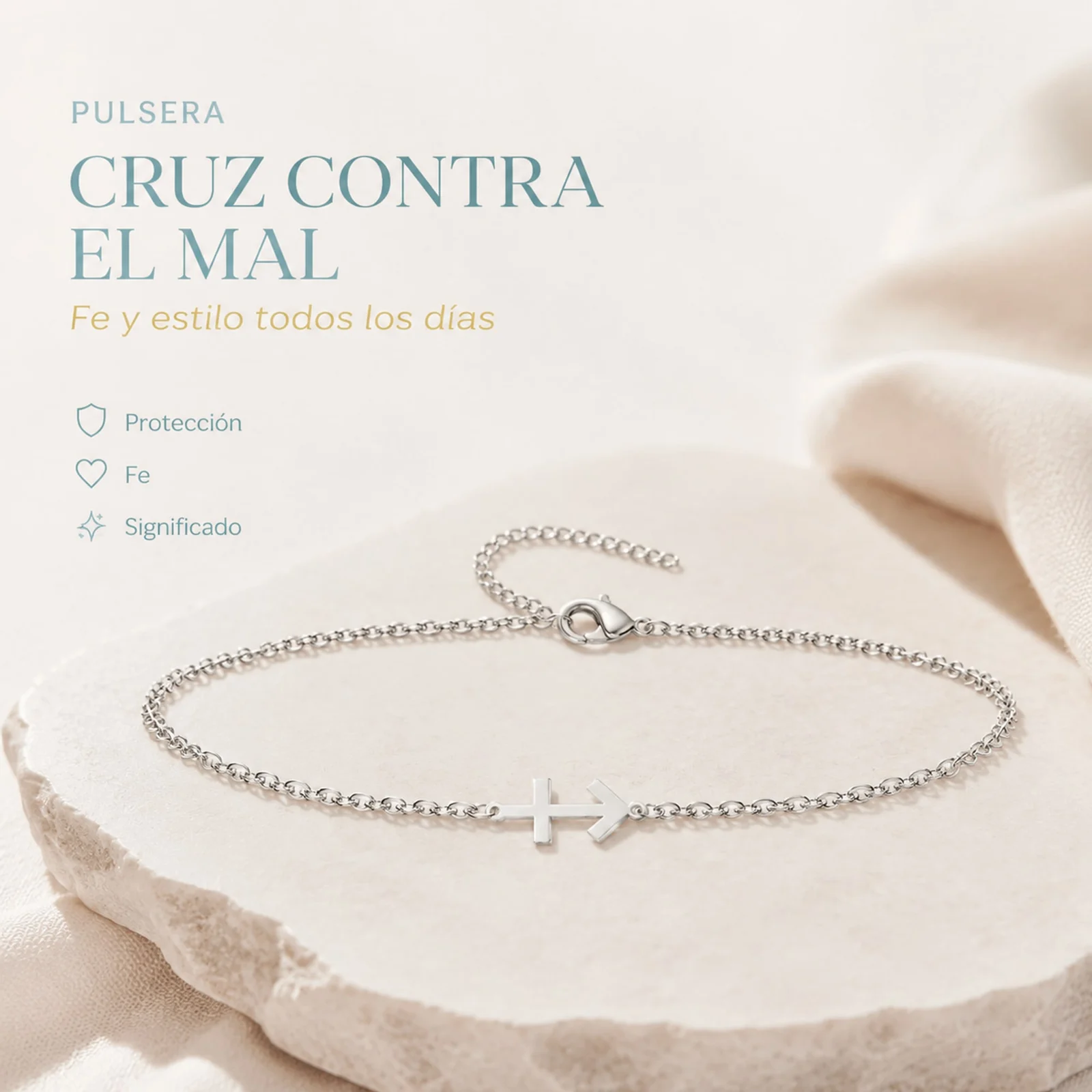 PULSERA CRUZ CONTRA EL MAL  ACERO PLATEADO