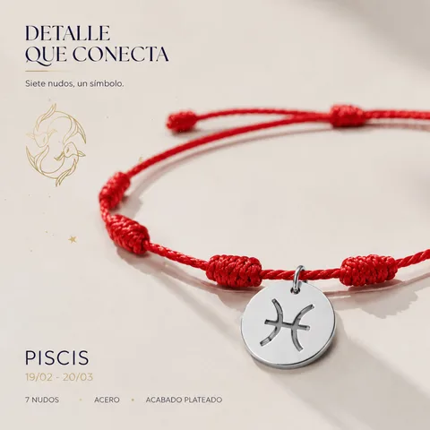 PULSERA 7 NUDOS CON PISCIS ACERO. COLOR PLATEADO