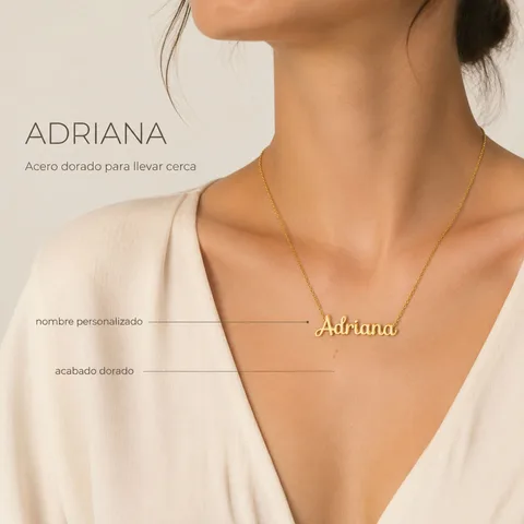 01A COLLAR NOMBRE- ADRIANA -ACERO DORADO