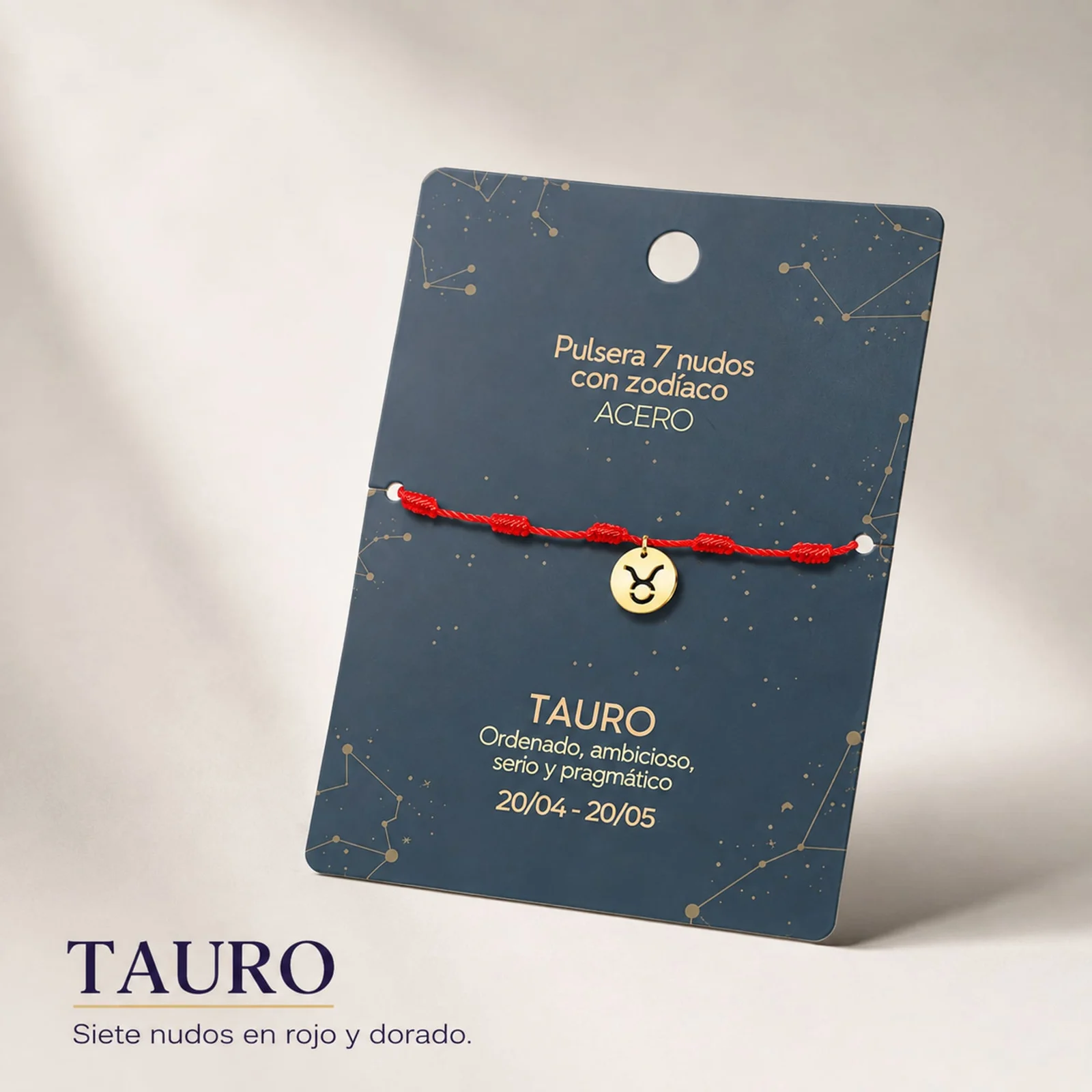 PULSERA 7 NUDOS CON TAURO ACERO. COLOR DORADO