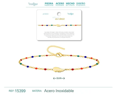PULSERA ACERO MULTICOLOR CON ALA ANGEL