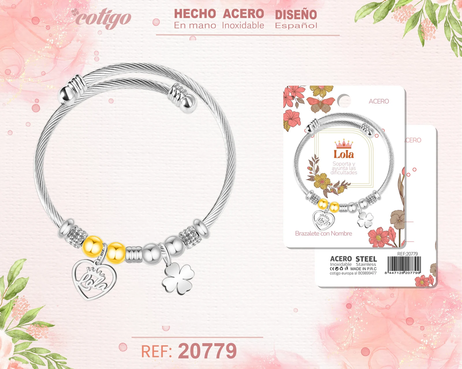 BRAZALERTE ACERO CON NOMBRE:LOLA