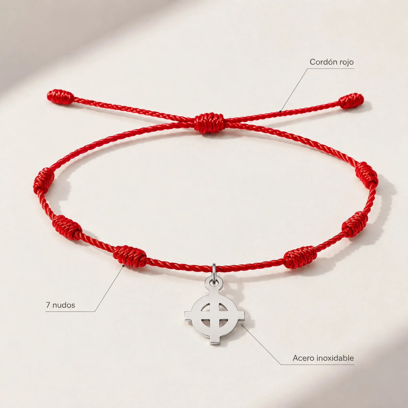 PULSERA 7 NUDOS CON CRUZ CELTA COLOR PLATEADO