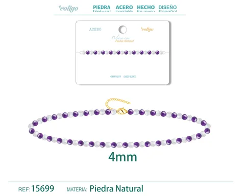 PULSERA AMATISTA+CUARZO BLANCO 4MM