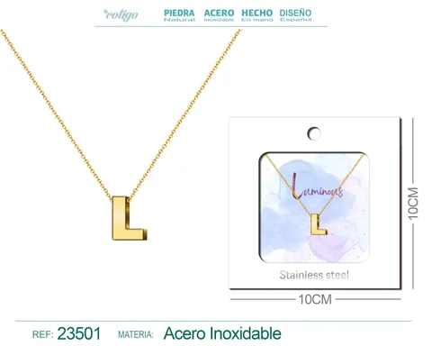 COLLAR LETRA INGLES L ACERO CON SOBRE