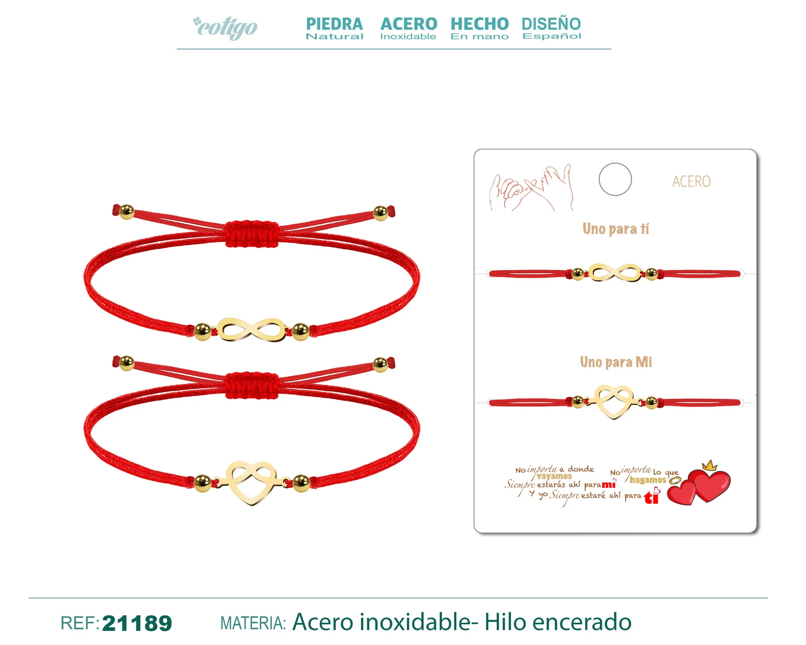 PULSERA CORAZON-INFINITIVO DORADO HILO ROJO