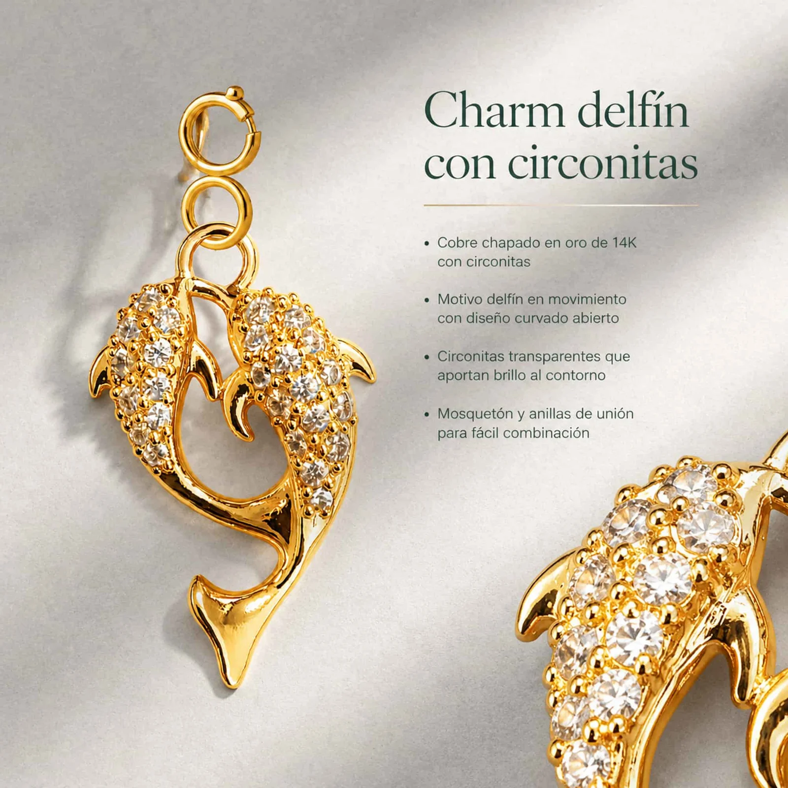 CHARM DE COBRE CHAPADO A ORO 14K CON CIRCONITA-CON CIERRE