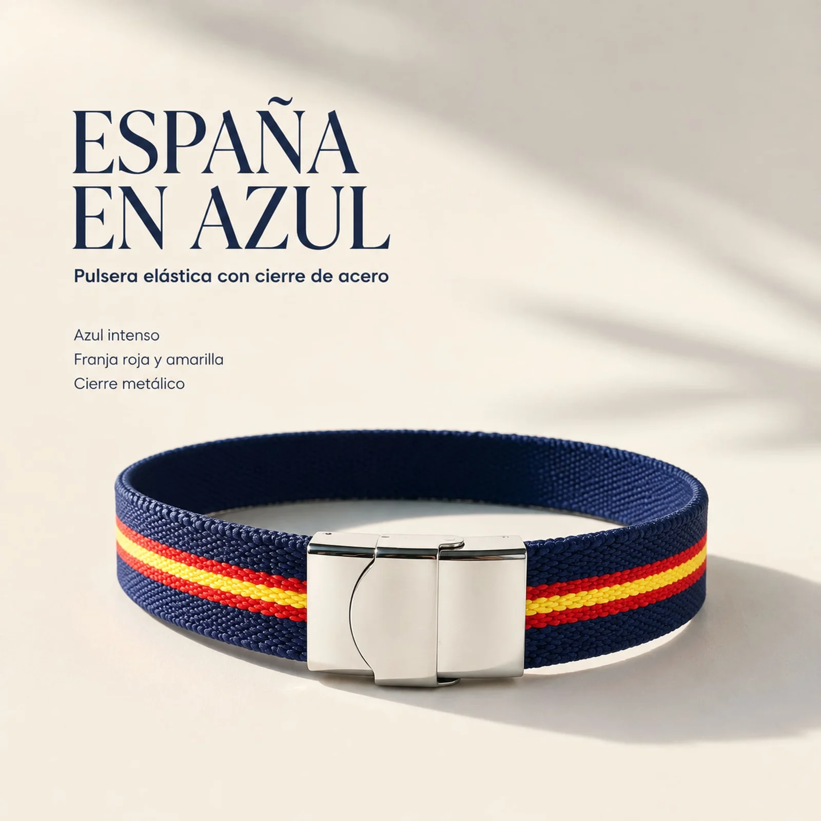 PULSERA ESPAÑA ELÁSTICO AZUL CON CIERRE ACERO