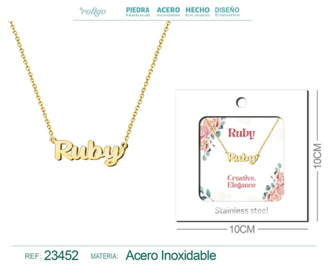 COLLAR NOMBRE INGLES RUBY ACERO CON SOBRE