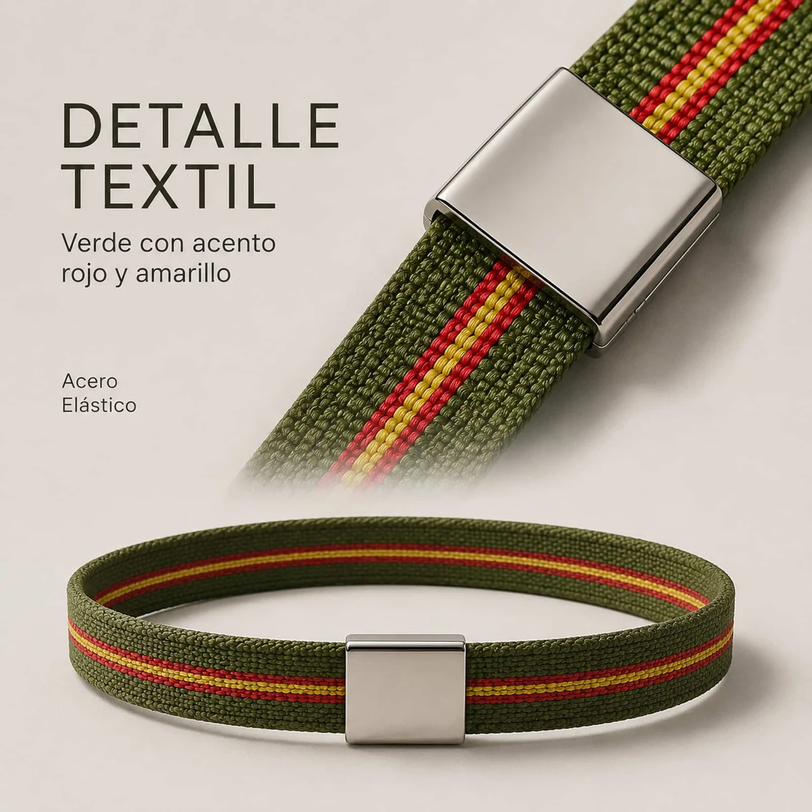 PULSERA ESPAÑA ELÁSTICO VERDE CON CIERRE ACERO