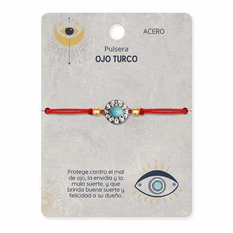 Pulsera Hilo encerado Rojo CON OJO TURCO Plateado
