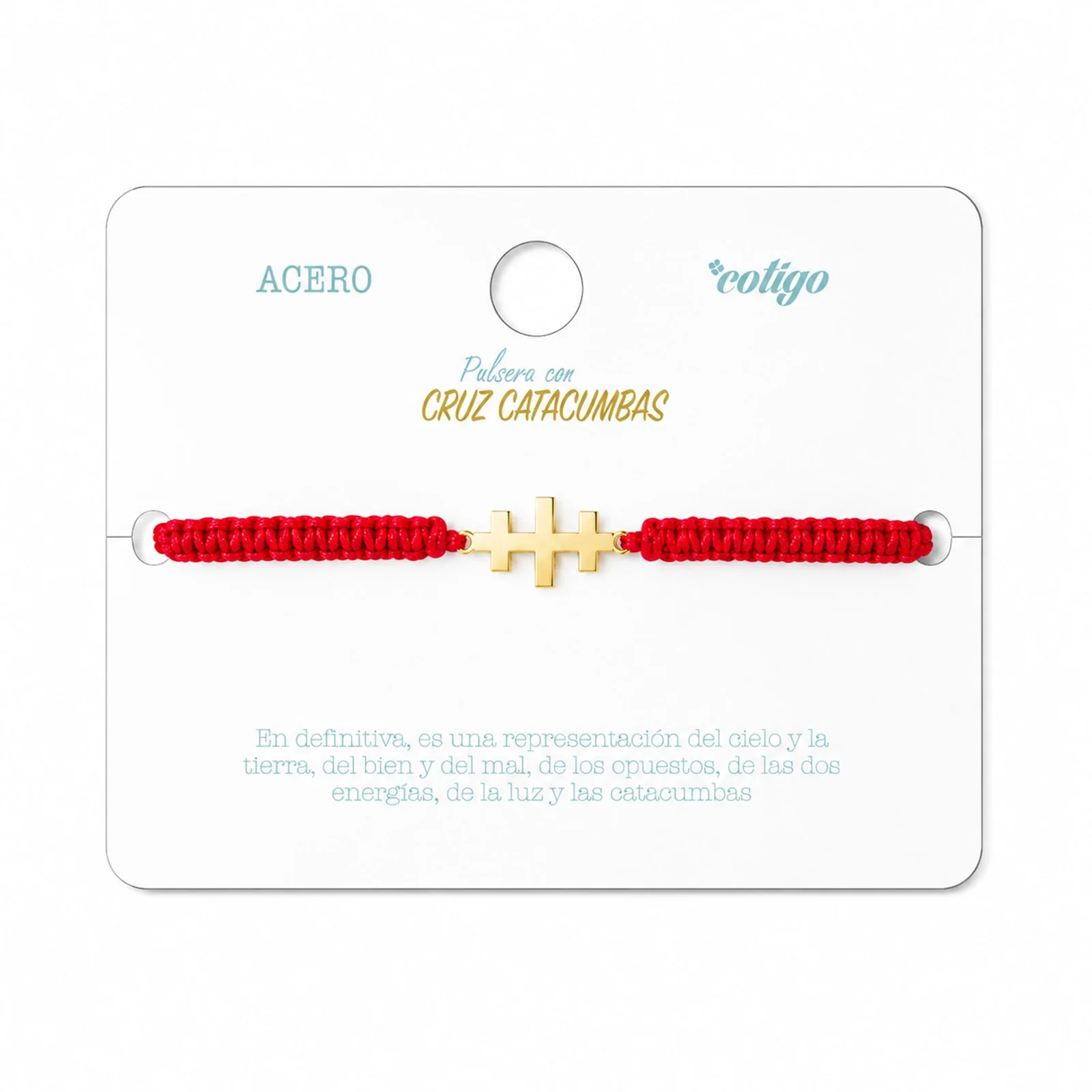 PULSERA HILO DESTINO  CON CRUZ CATACUMBAS ACERO DORADO