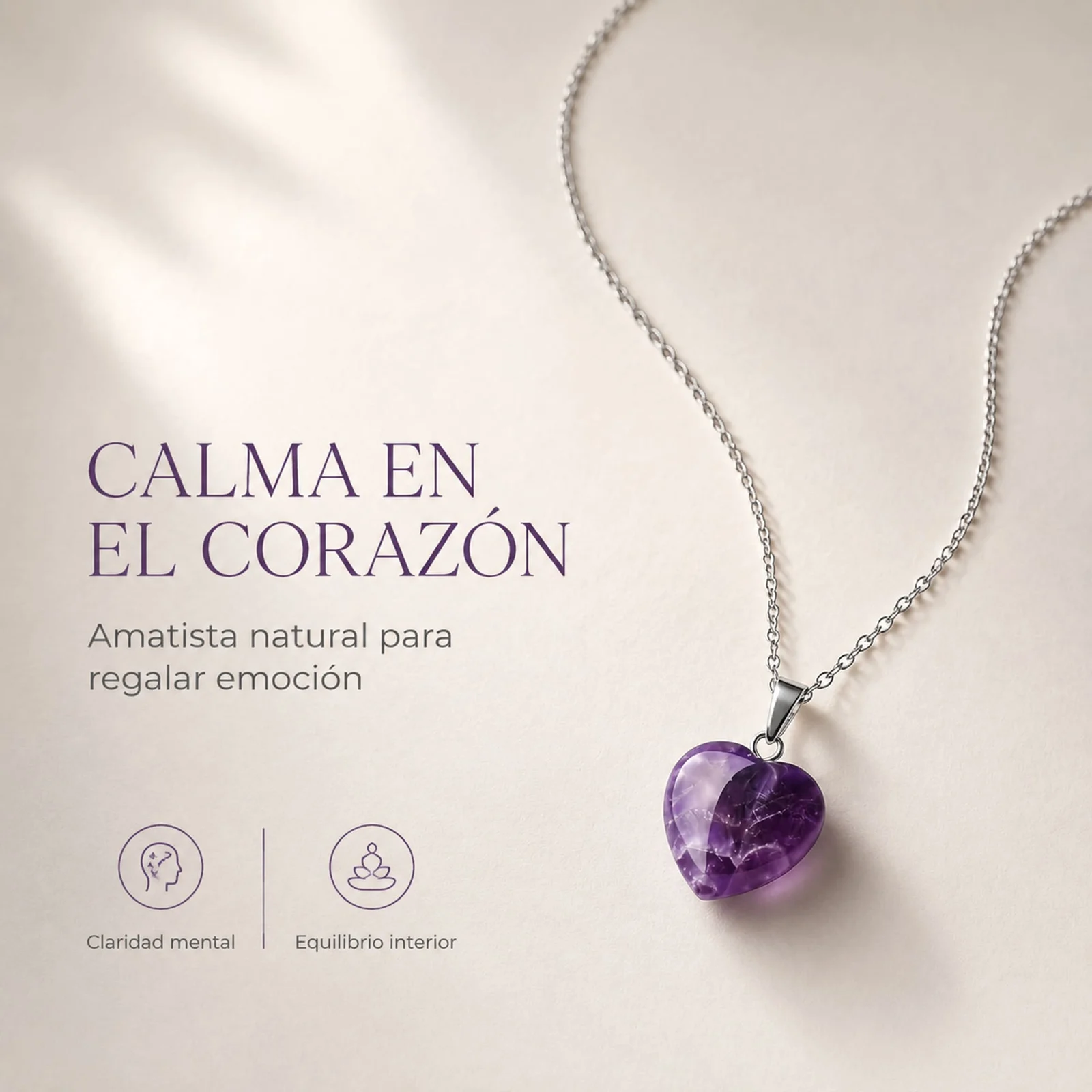 Colgante Piedra Amatista con cadena Acero Inoxidable