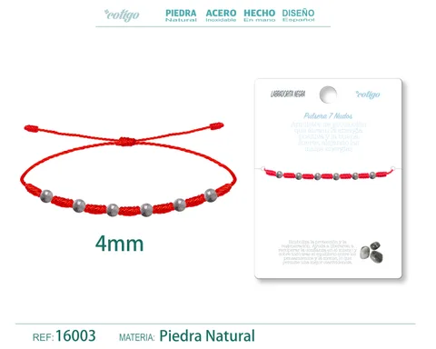 PULSERA 7 NUDOS CON  LABRADORITA NEGRA 4MM