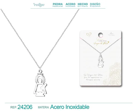 COLLAR VIRGEN DEL PILAR ACERO PLATEADO