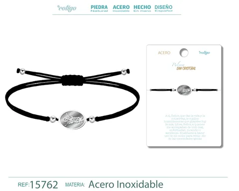 PULSERA HILO ENCERADO CON SAN CRISTOBAL COLOR PLATEADO