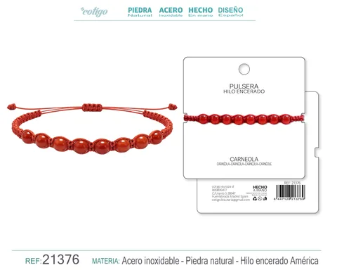 PULSERA HILO ENCERADO CON CARNEOLA