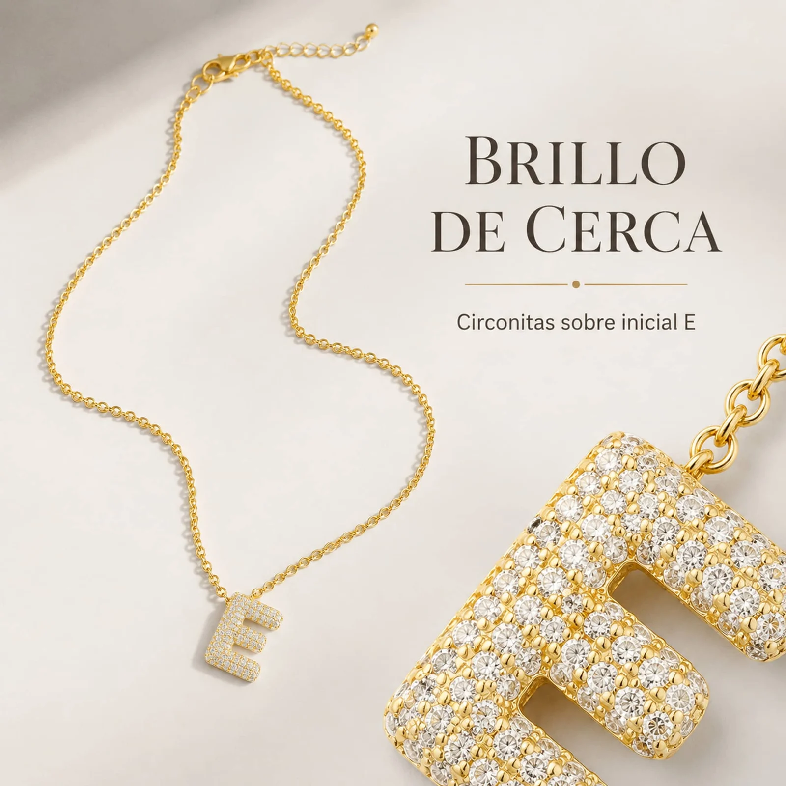 COLLAR LETRA E CON CIRCONITA  ACERO COLOR DORADO