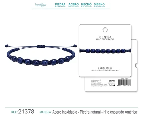 PULSERA HILO ENCERADO CON LAPIZRAZURI