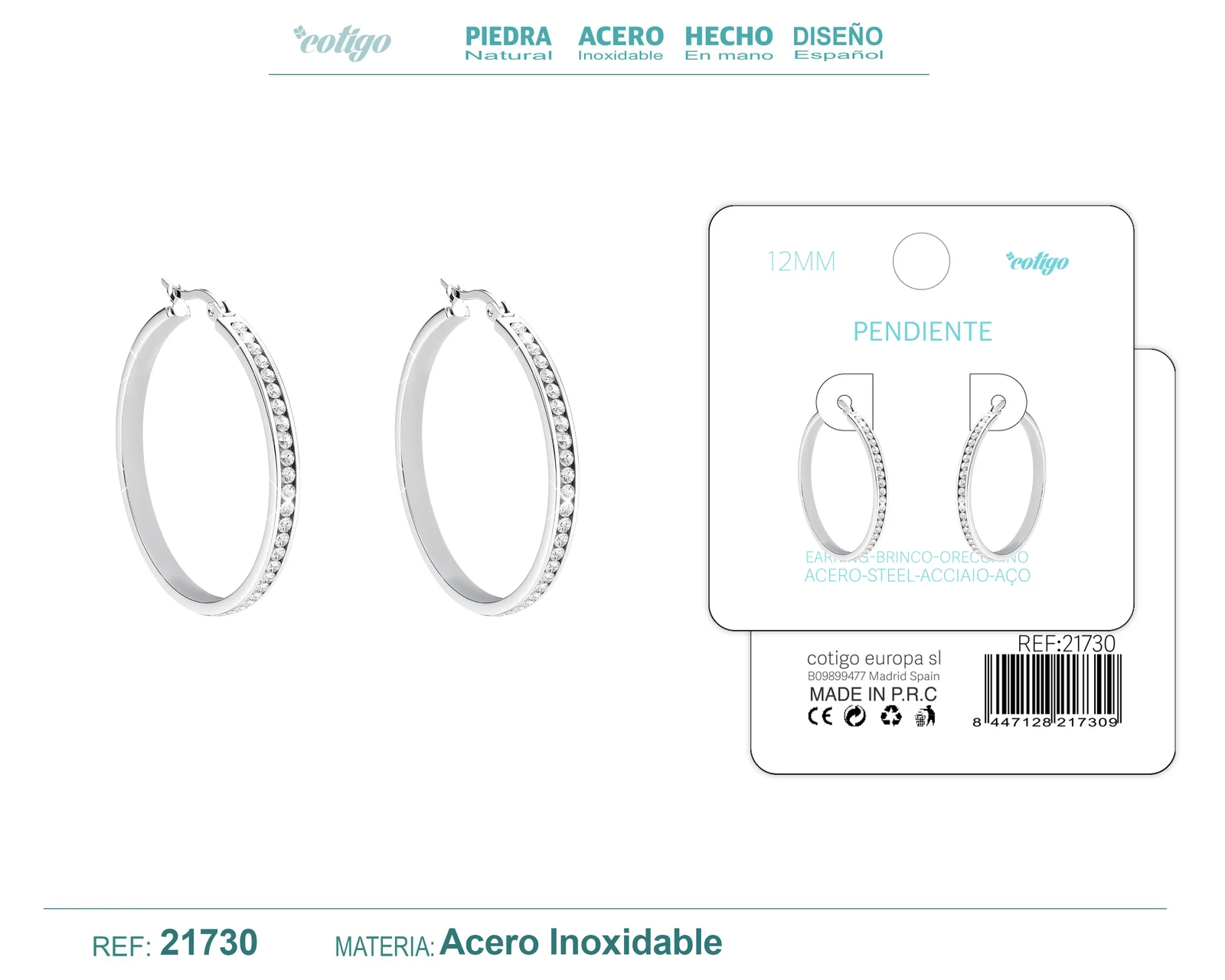 ARO ACERO 12MM PLATEADO CON CIRCONITA TRANSPARENTE