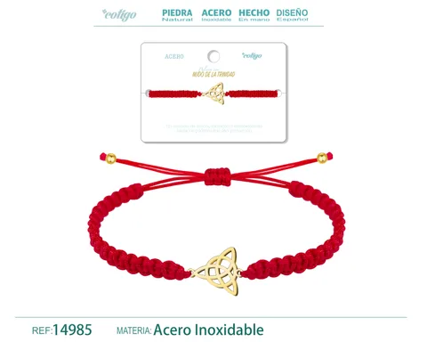 PULSERA HILO DESTINO  CON NUDO DE LA TRINIDAD ACERO DORADO