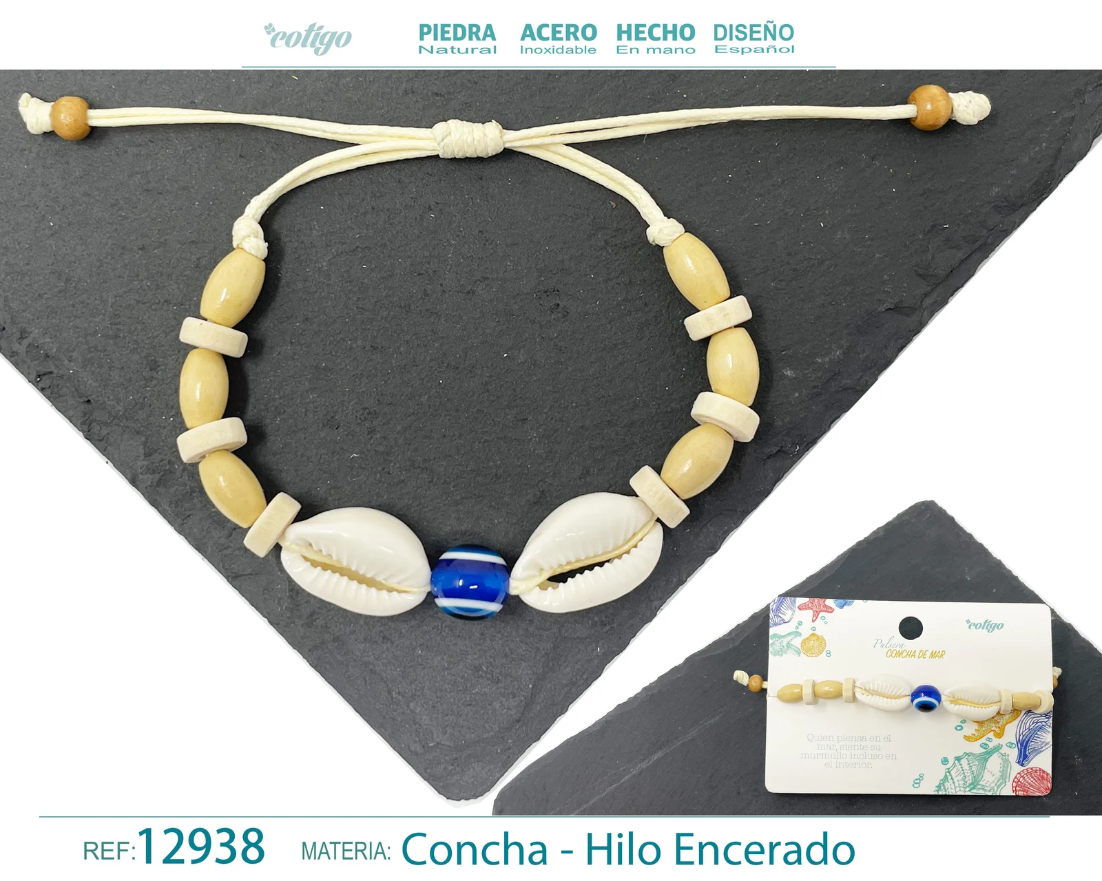 PULSERA HILO ENCERADO DE CONCHA