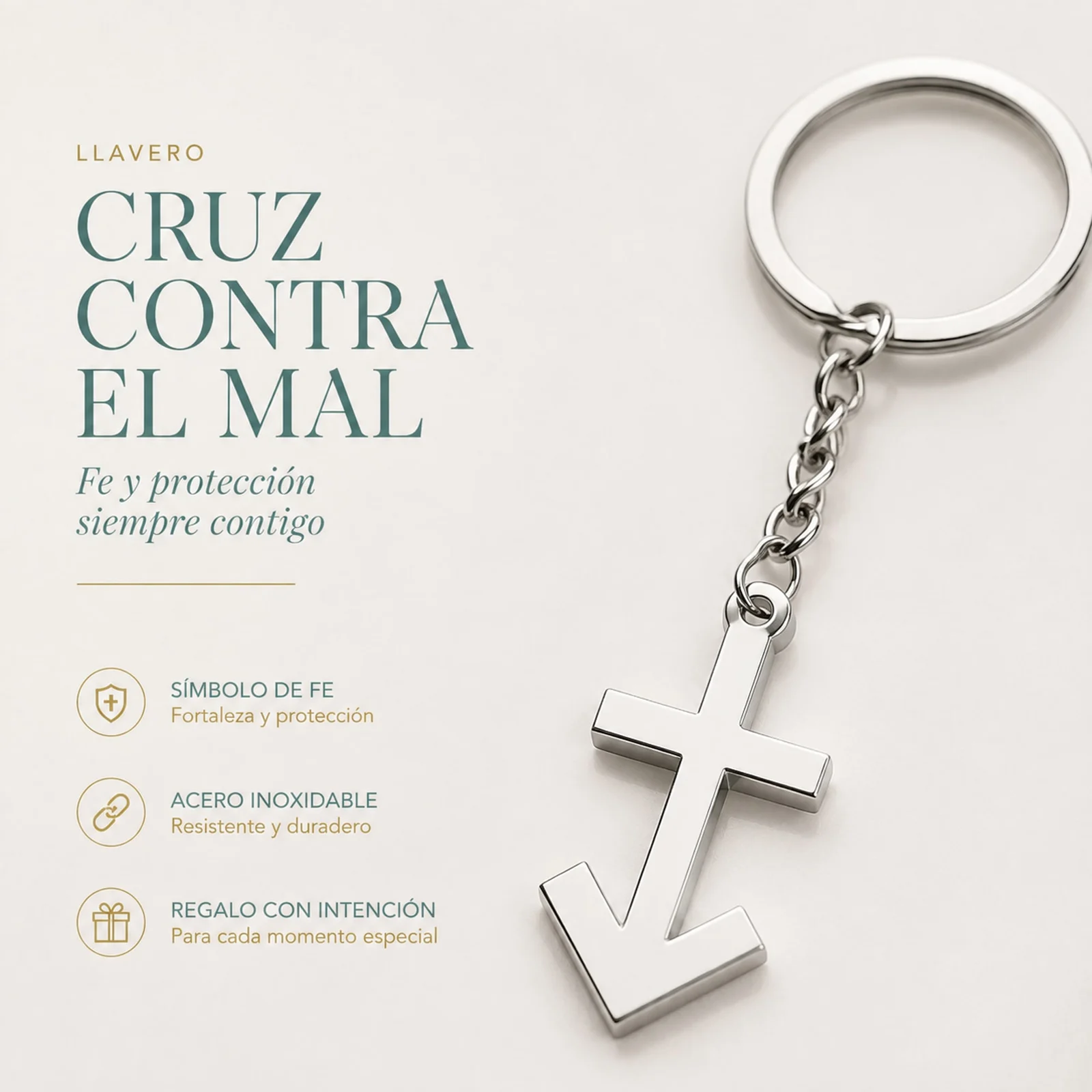 LLAVERO DE CRUZ CONTRA EL MAL ACERO