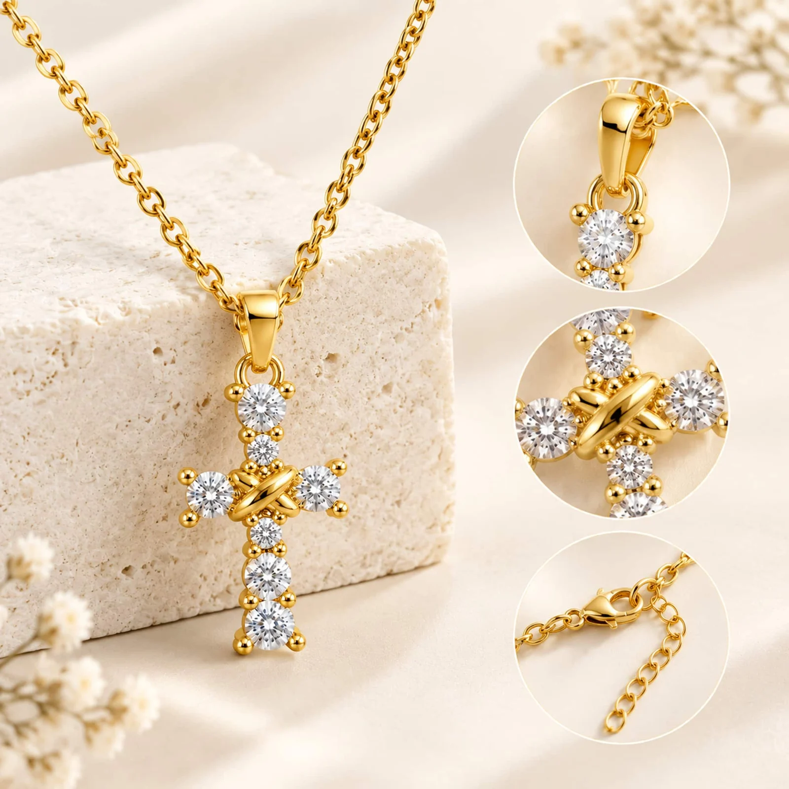 Colgangte Cobre con Circonita Colar Dorado y Cadena Acero