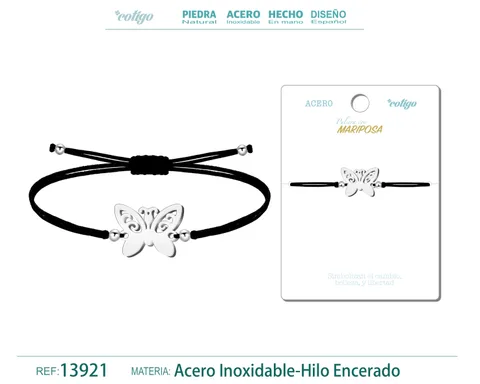 PULSERA MARIPOSA PLATEADO DE HILO EN.NEGRO