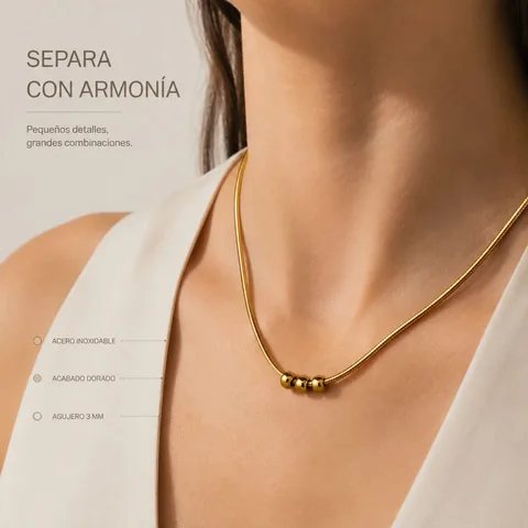 CHARM DE BOLA 6MM ACERO DORADO CON AGUJERO 3MM PARA CADENA DE SERPIENTE