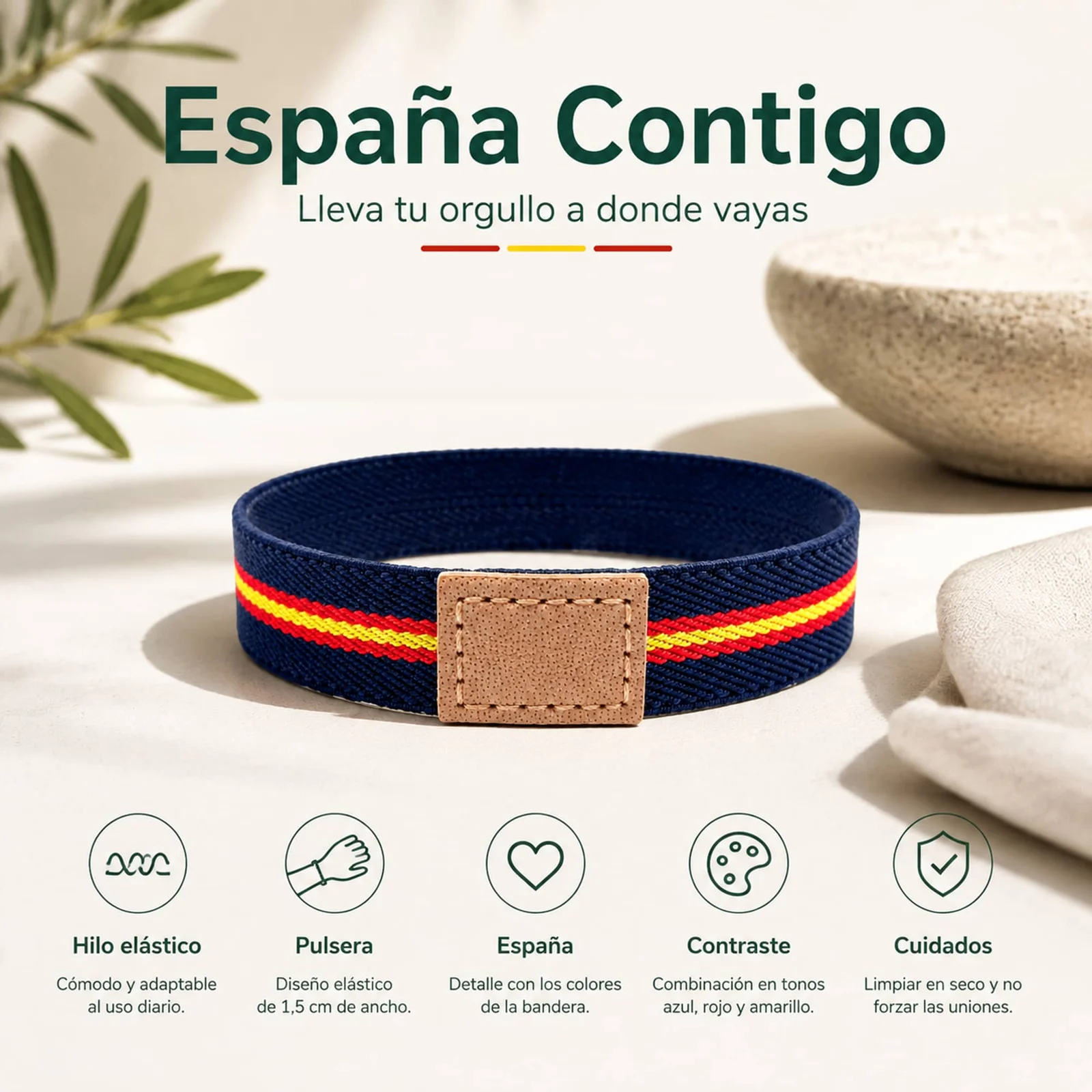 PULSERA ESPAÑA ELÁSTICO ANCHO 1.5CM VERDE