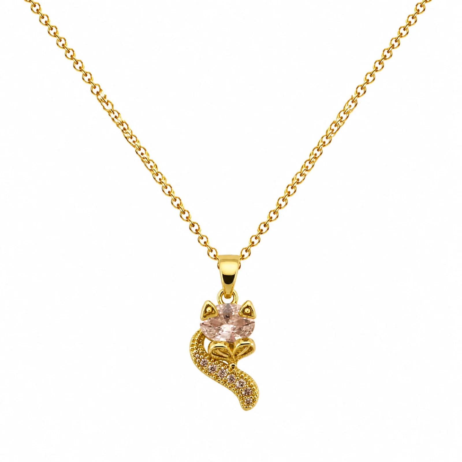 Colgangte Cobre con Circonita Colar Dorado y Cadena Acero