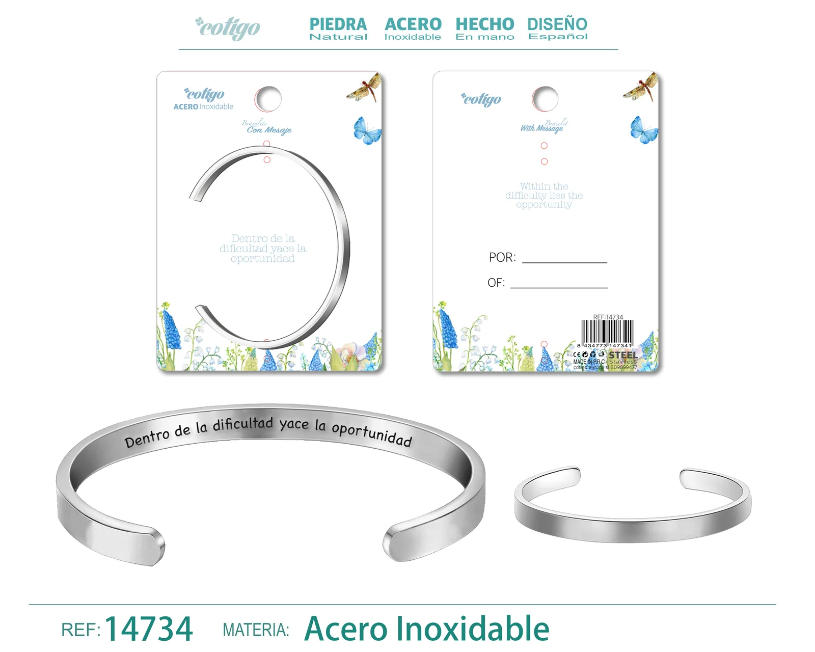 BRAZALETE ACERO CON MENSAJE ESPAÑOL