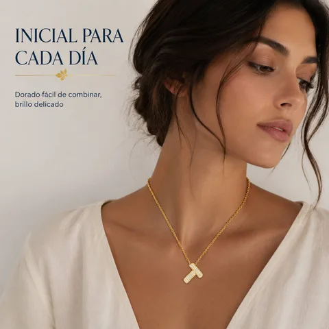 COLLAR LETRA T CON CIRCONITA  ACERO COLOR DORADO