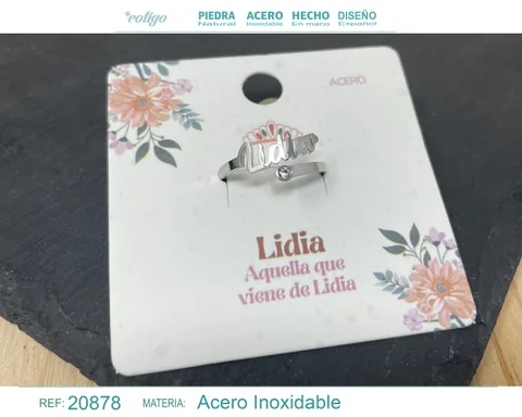 ANILLO NOMBRE LIDIA ACERO COLOR PLATEADO