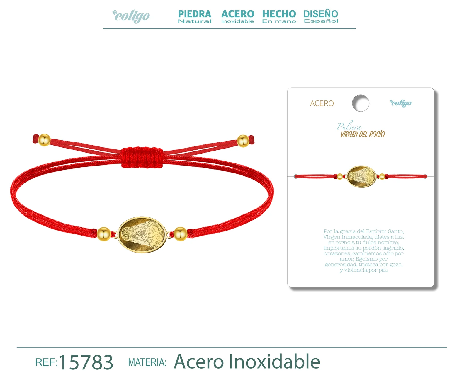 PULSERA HILO ENCERADO CON VIRGEN DEL ROCIO COLOR DORADO