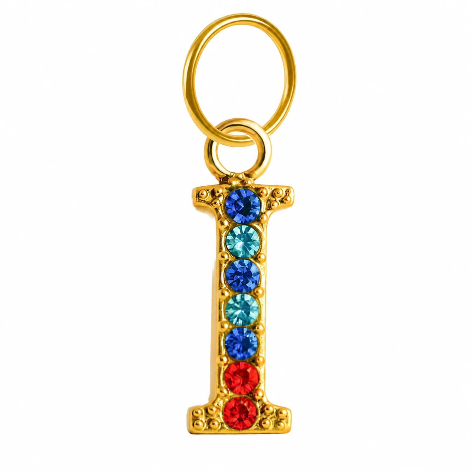 CHARM DE LETRA I ACERO COLOR DORADO CON CIRCONITA