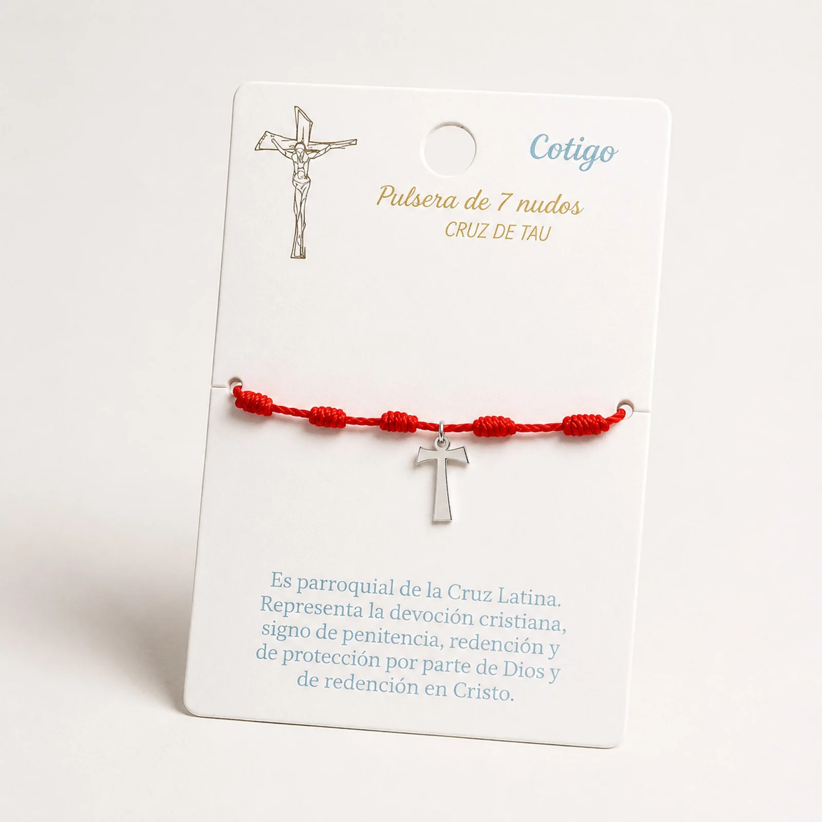PULSERA 7 NUDOS CON CRUZ DE TAU COLOR PLATEADO