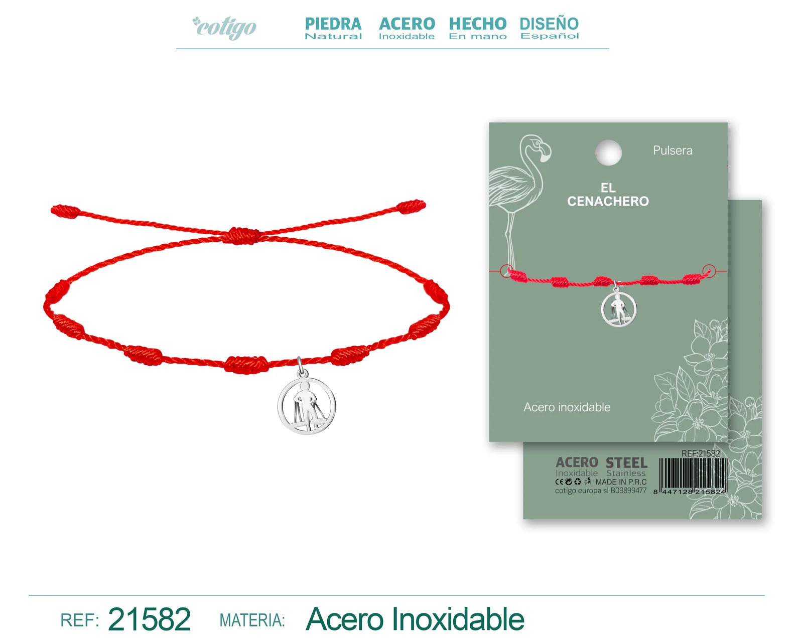 PULSERA 7 NUDOS CON EL CENACHERO ACERO PLATEADO