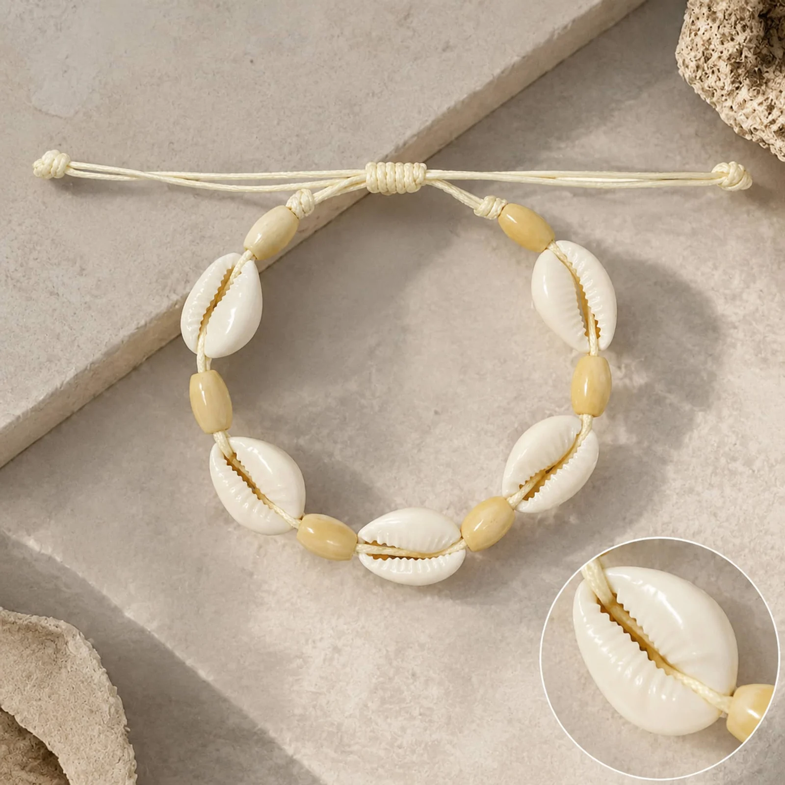 PULSERA HILO ENCERADO DE CONCHA