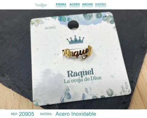 ANILLO NOMBRE RAQUEL ACERO COLOR DORADO