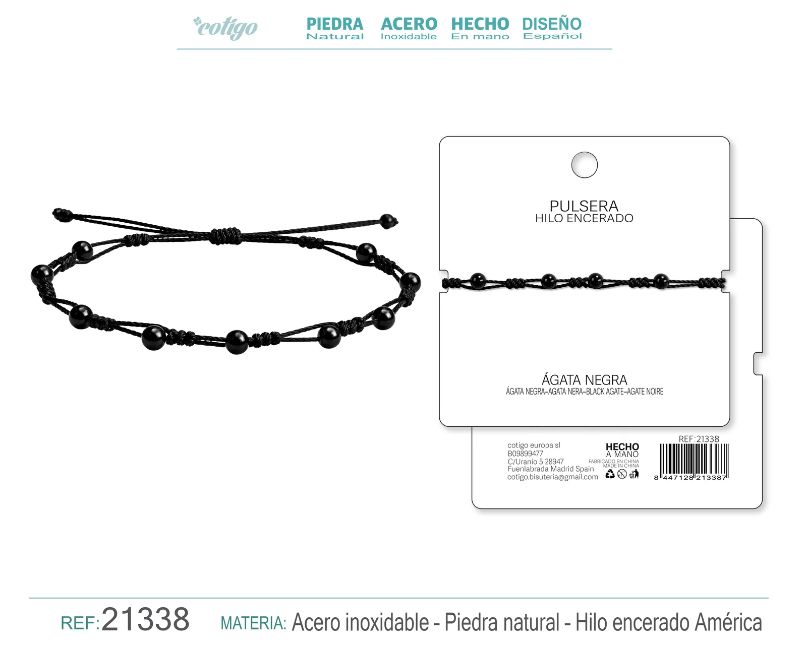 PULSERA HILO ENCERADO CON AGATA NEGRA