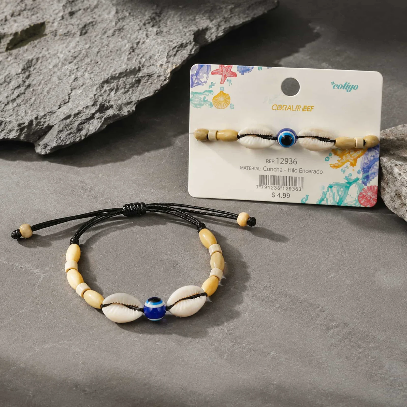 PULSERA HILO ENCERADO DE CONCHA