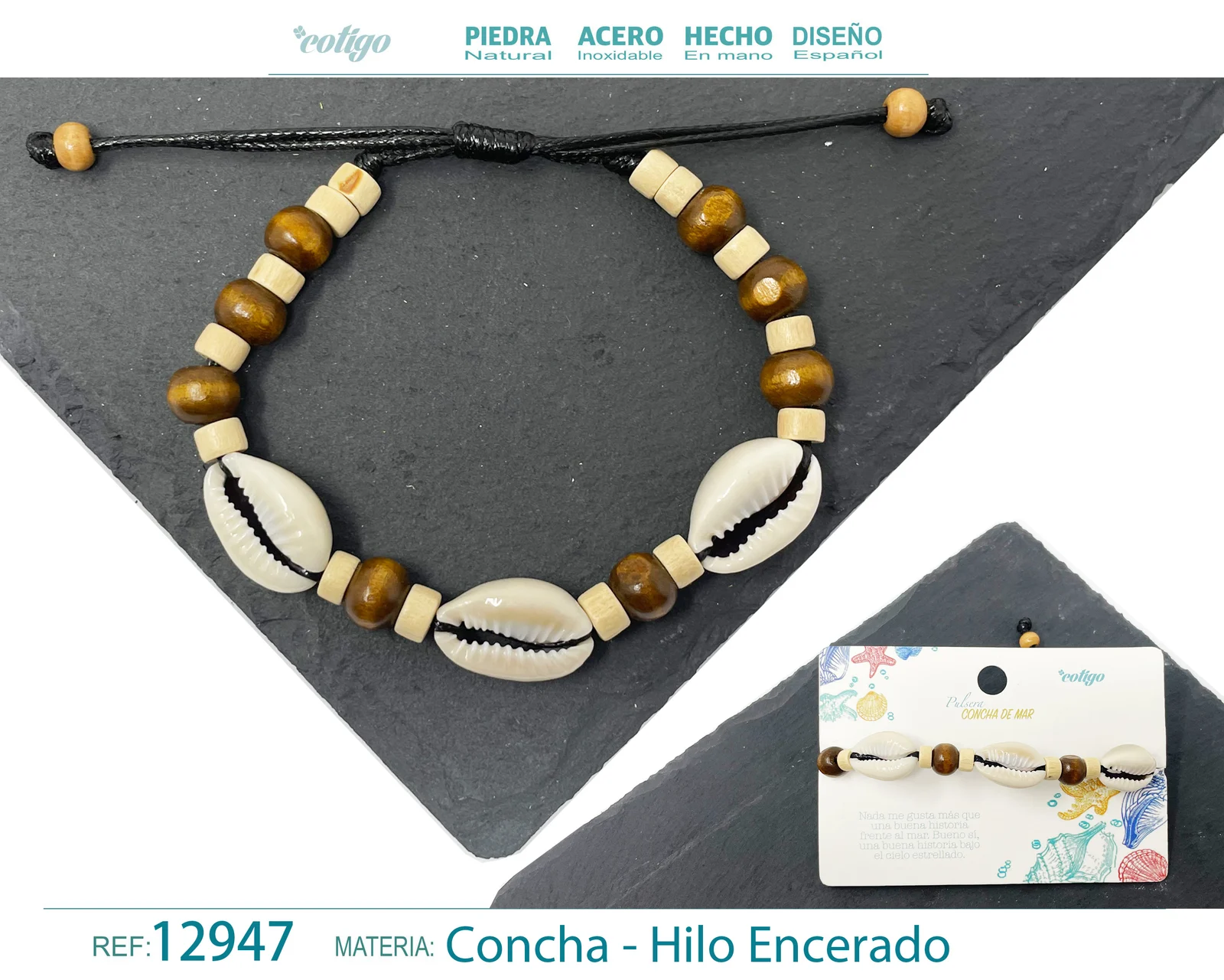 PULSERA HILO ENCERADO DE CONCHA