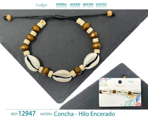 PULSERA HILO ENCERADO DE CONCHA