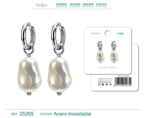 PENDIENTES DE PERLAS BALOTELLI CON ARO ACERO COLOR PLATEADO