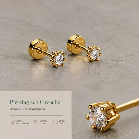Pendiente-Piercing Bañado Oro 18K y con Circonita