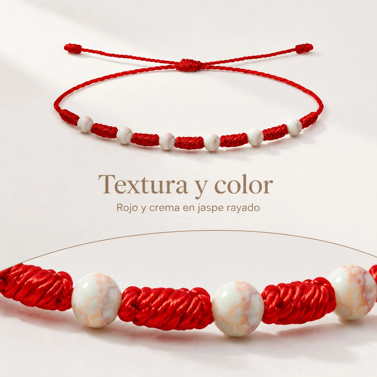 PULSERA 7 NUDOS CON  JASPE RAYADO ROJO 4MM