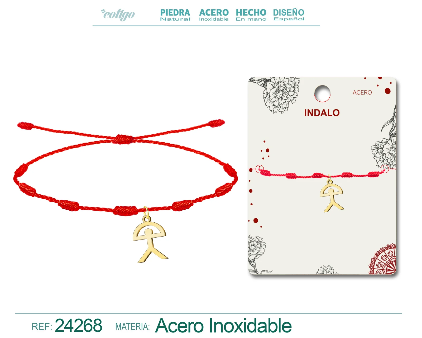 PULSERA 7 NUDOS CON INDALO ACERO DORADO